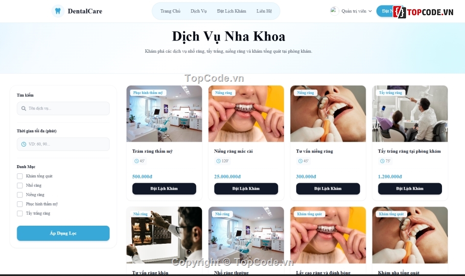 Web nha khoa,Website phòng khám nha khoa,lịch